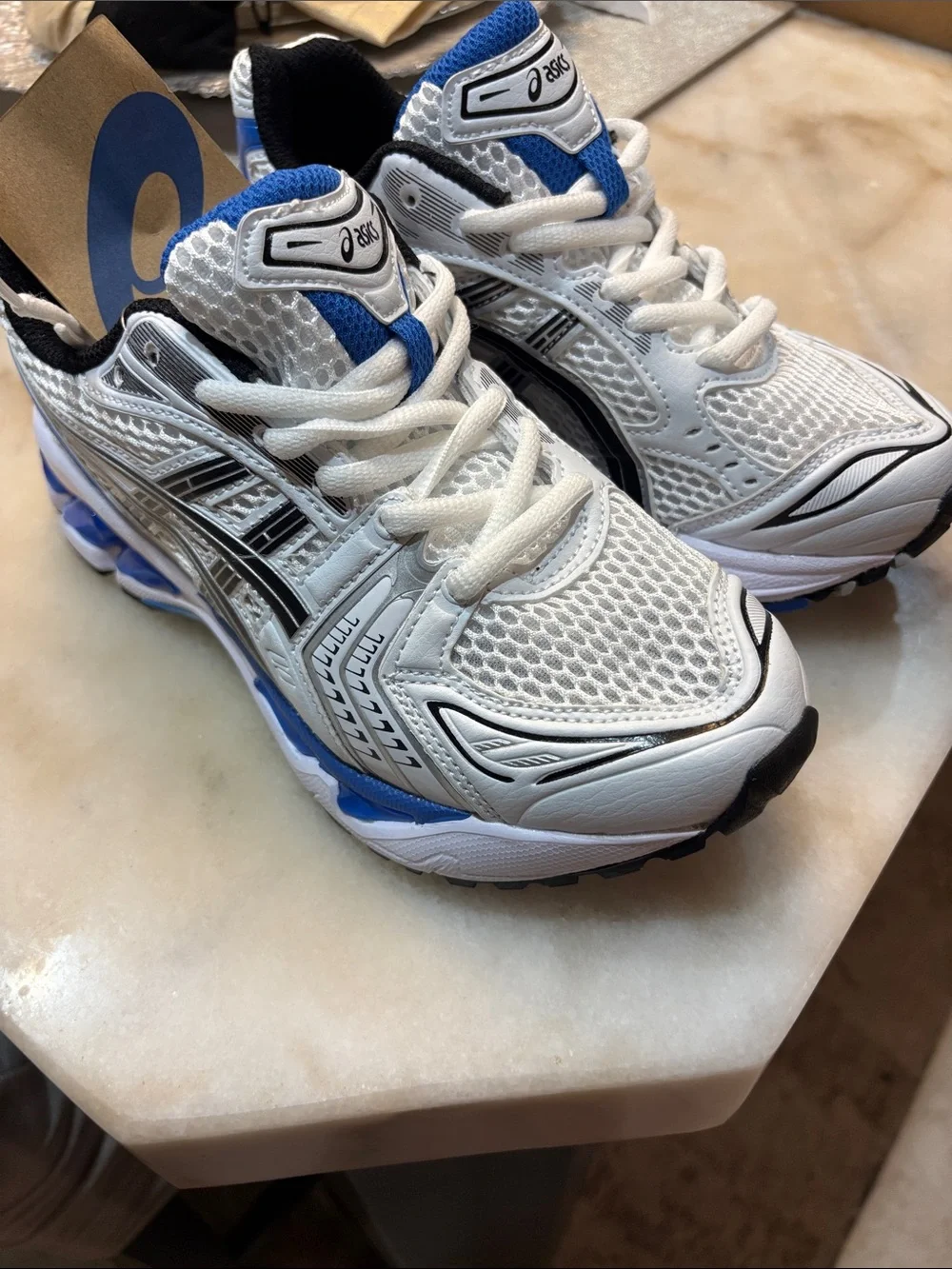 Asics White, Blue and Black Kids' Athletic Sneakers